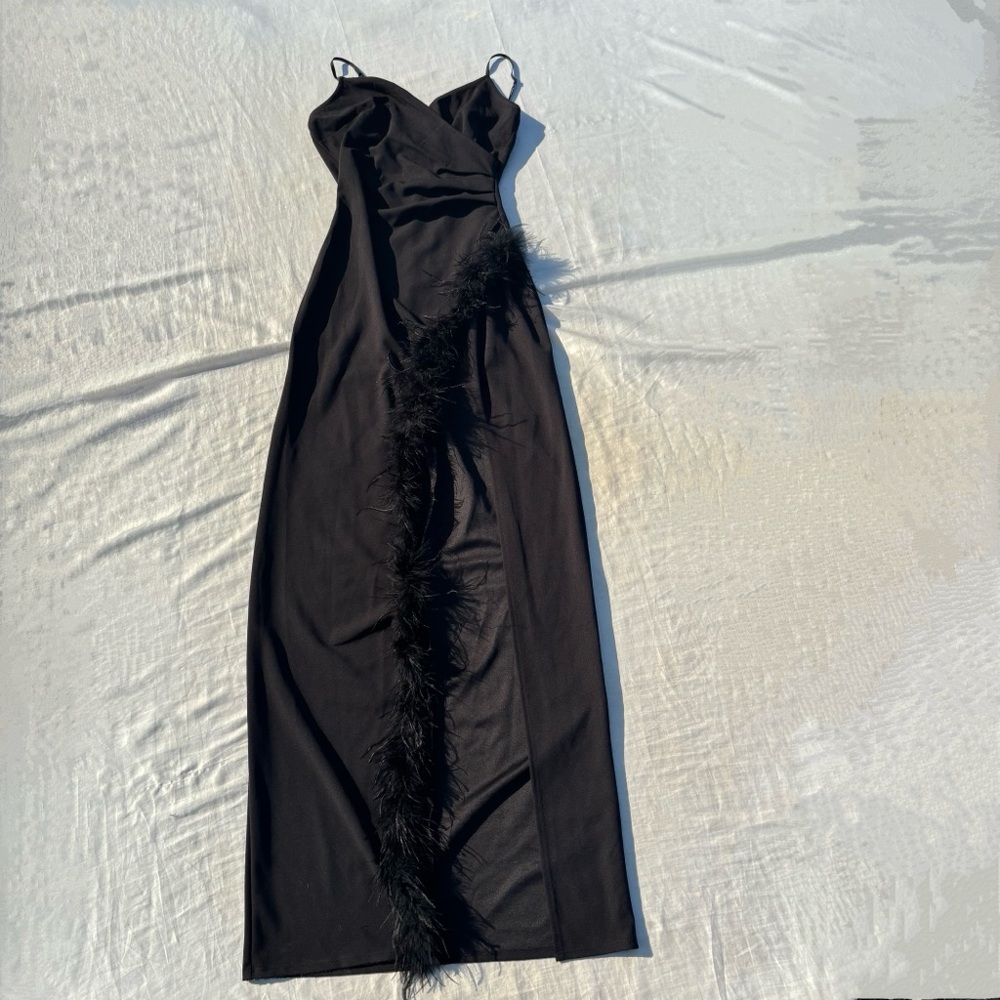 Emerald Sundae Black Slited Medium Maxi Dress
